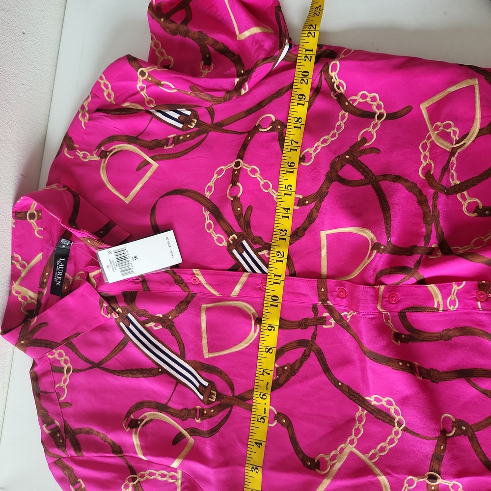 Nwt Ralph LaurenWomen's Pink Print Belted Silk Shirtdress sz-16